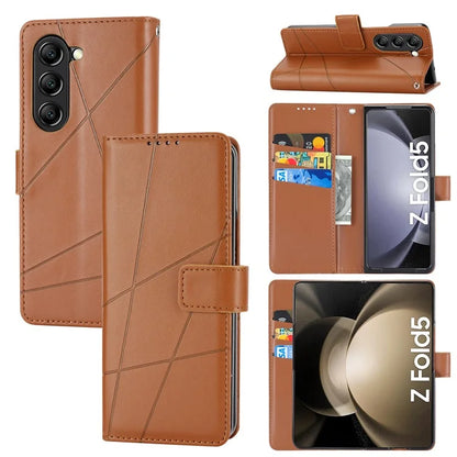 DF-06 For Samsung Galaxy Z Fold5 5G Leather Case Wallet Stand Cover Line Design