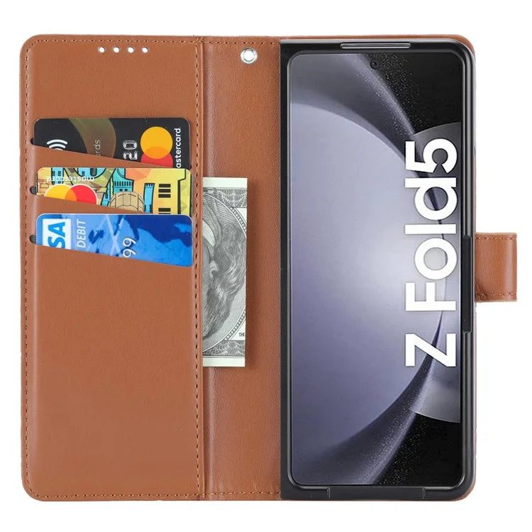 DF-06 For Samsung Galaxy Z Fold5 5G Leather Case Wallet Stand Cover Line Design