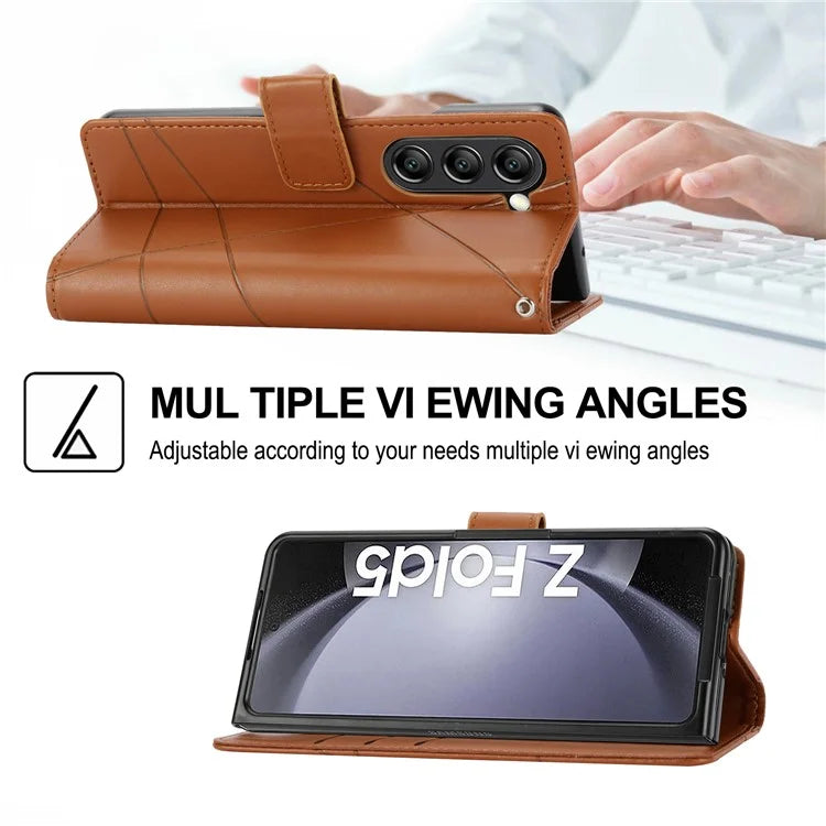 DF-06 For Samsung Galaxy Z Fold5 5G Leather Case Wallet Stand Cover Line Design