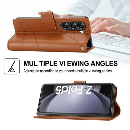 DF-06 For Samsung Galaxy Z Fold5 5G Leather Case Wallet Stand Cover Line Design