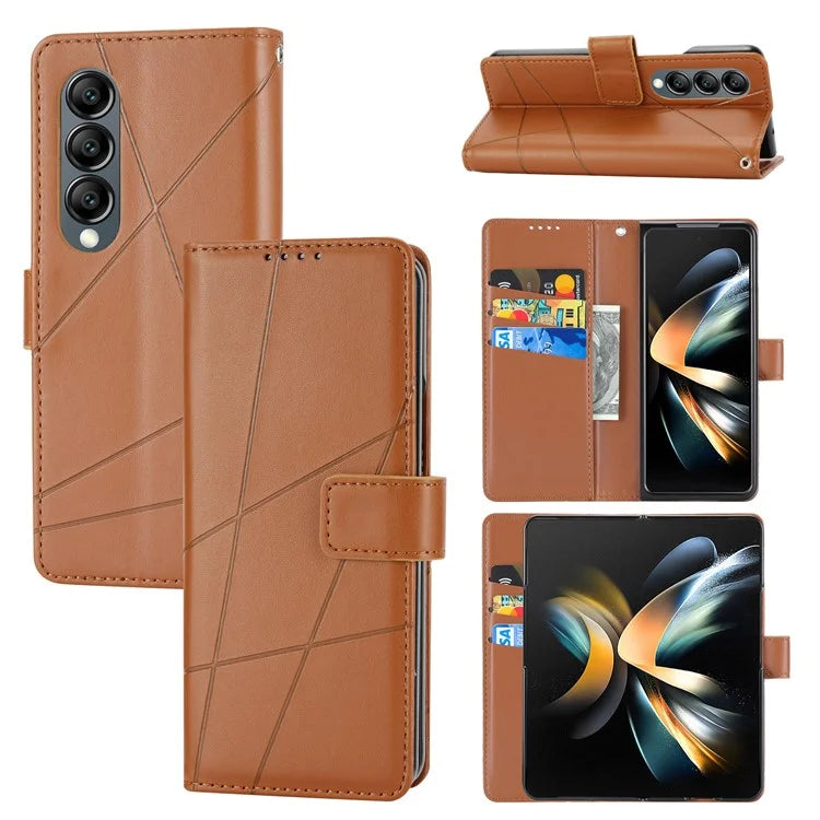 DF-06 For Samsung Galaxy Z Fold4 5G Leather Case Line Imprinted Phone Cover