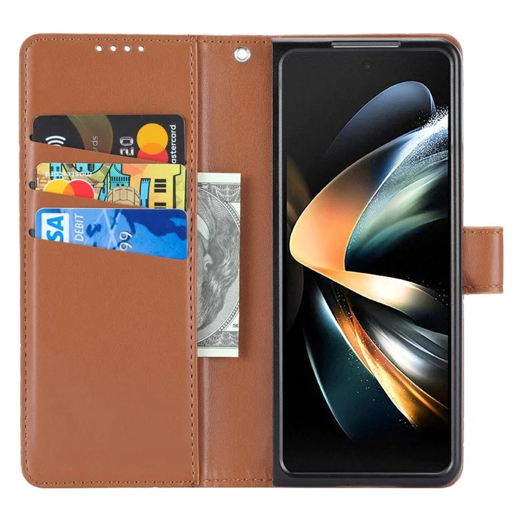 DF-06 For Samsung Galaxy Z Fold4 5G Leather Case Line Imprinted Phone Cover