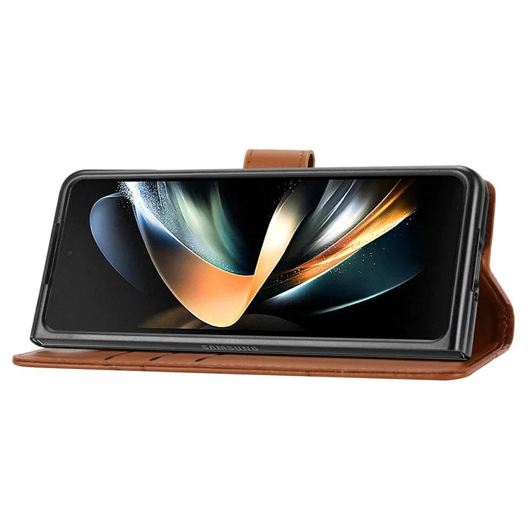 DF-06 For Samsung Galaxy Z Fold4 5G Leather Case Line Imprinted Phone Cover