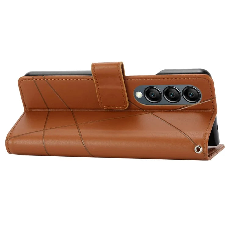 DF-06 For Samsung Galaxy Z Fold4 5G Leather Case Line Imprinted Phone Cover