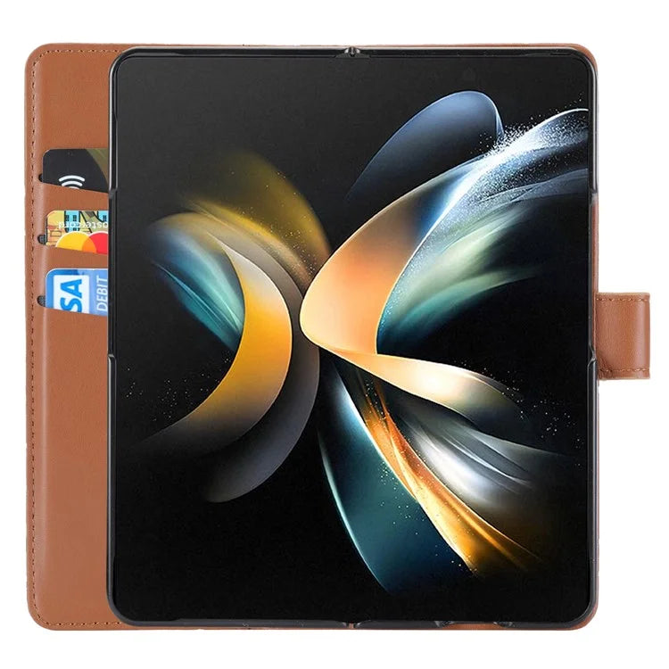 DF-06 For Samsung Galaxy Z Fold4 5G Leather Case Line Imprinted Phone Cover