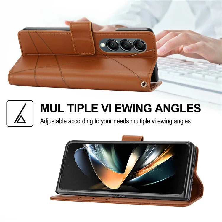 DF-06 For Samsung Galaxy Z Fold4 5G Leather Case Line Imprinted Phone Cover