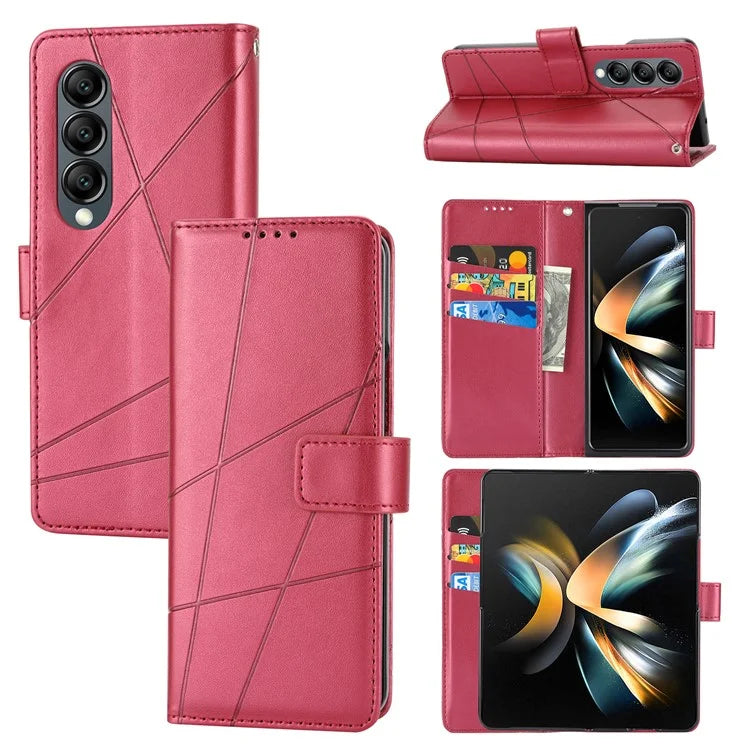 DF-06 For Samsung Galaxy Z Fold4 5G Leather Case Line Imprinted Phone Cover