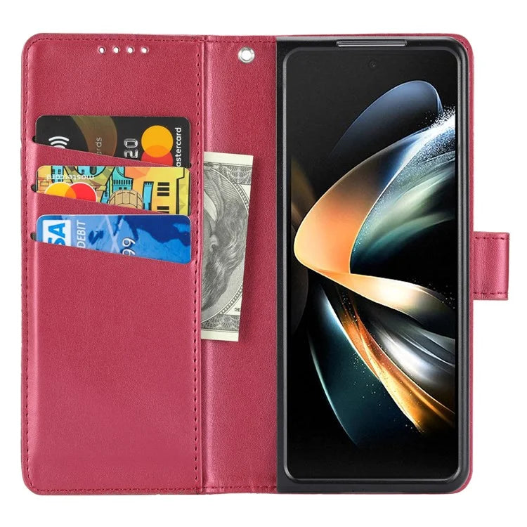 DF-06 For Samsung Galaxy Z Fold4 5G Leather Case Line Imprinted Phone Cover