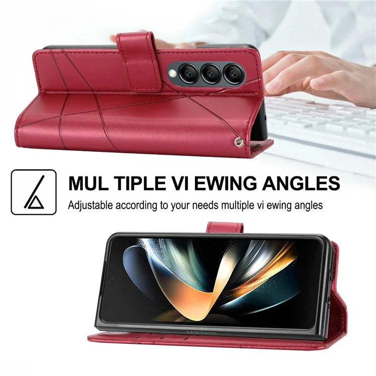 DF-06 For Samsung Galaxy Z Fold4 5G Leather Case Line Imprinted Phone Cover