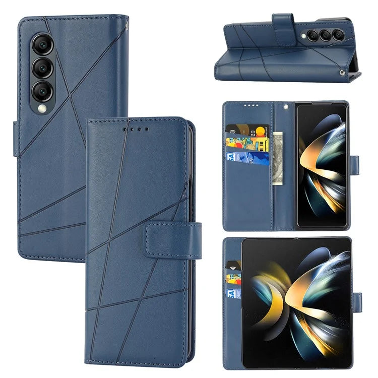 DF-06 For Samsung Galaxy Z Fold4 5G Leather Case Line Imprinted Phone Cover