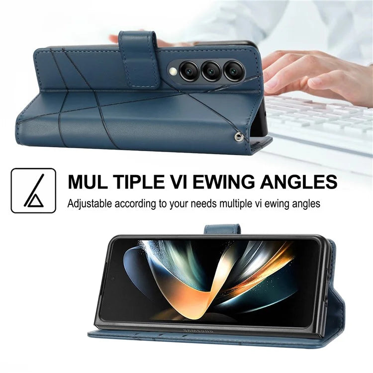 DF-06 For Samsung Galaxy Z Fold4 5G Leather Case Line Imprinted Phone Cover