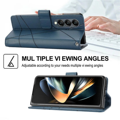 DF-06 For Samsung Galaxy Z Fold4 5G Leather Case Line Imprinted Phone Cover