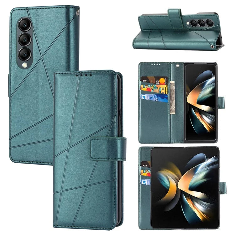 DF-06 For Samsung Galaxy Z Fold4 5G Leather Case Line Imprinted Phone Cover
