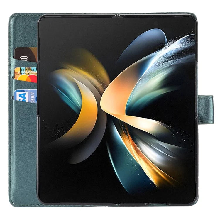 DF-06 For Samsung Galaxy Z Fold4 5G Leather Case Line Imprinted Phone Cover