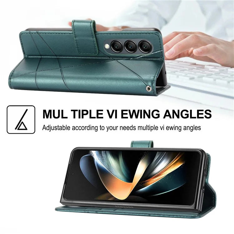 DF-06 For Samsung Galaxy Z Fold4 5G Leather Case Line Imprinted Phone Cover