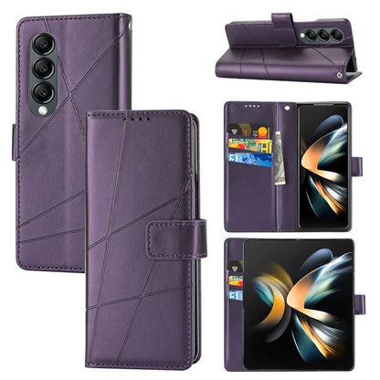 DF-06 For Samsung Galaxy Z Fold4 5G Leather Case Line Imprinted Phone Cover