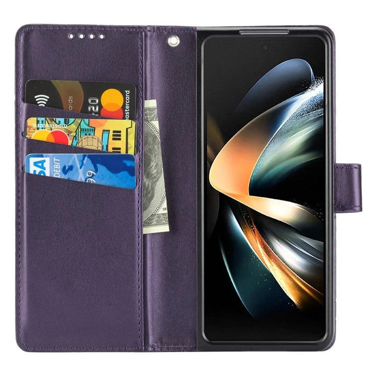 DF-06 For Samsung Galaxy Z Fold4 5G Leather Case Line Imprinted Phone Cover