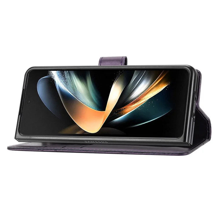 DF-06 For Samsung Galaxy Z Fold4 5G Leather Case Line Imprinted Phone Cover