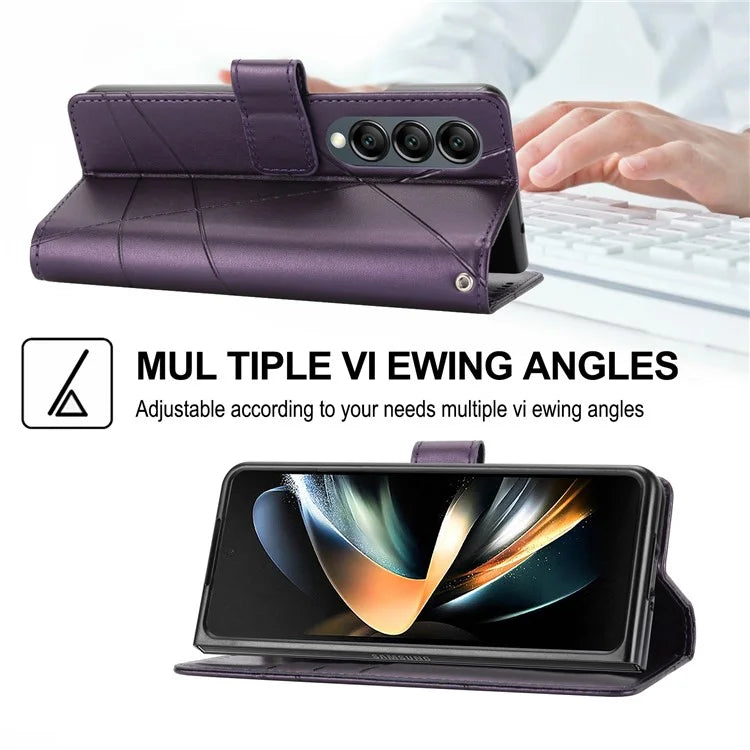DF-06 For Samsung Galaxy Z Fold4 5G Leather Case Line Imprinted Phone Cover