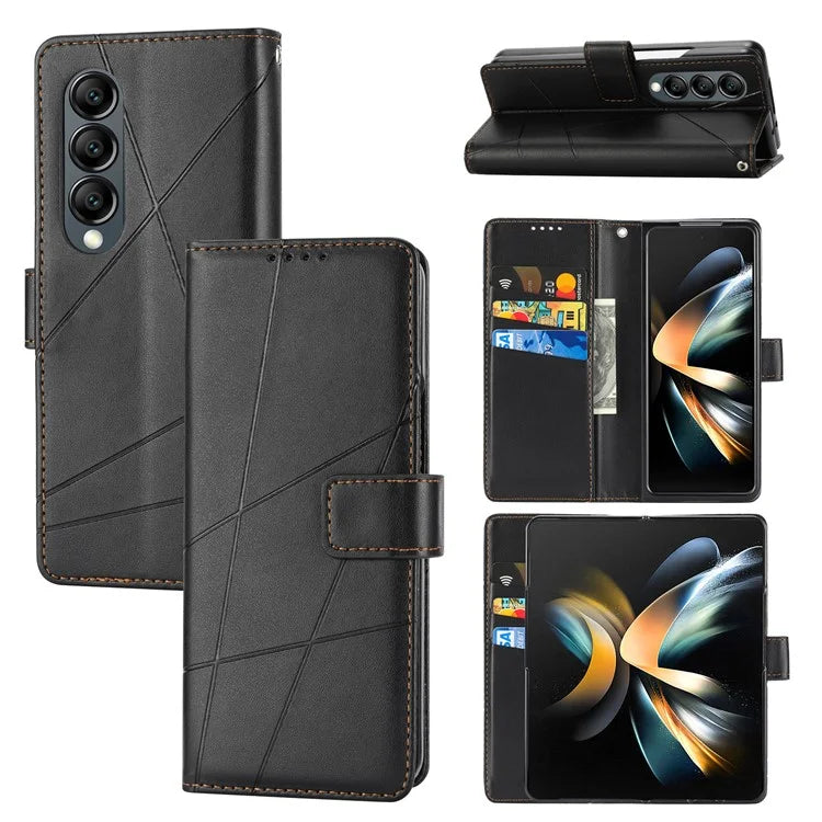 DF-06 For Samsung Galaxy Z Fold4 5G Leather Case Line Imprinted Phone Cover