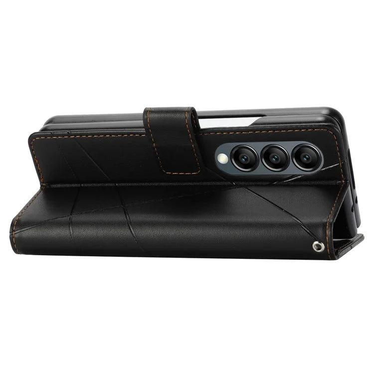 DF-06 For Samsung Galaxy Z Fold4 5G Leather Case Line Imprinted Phone Cover