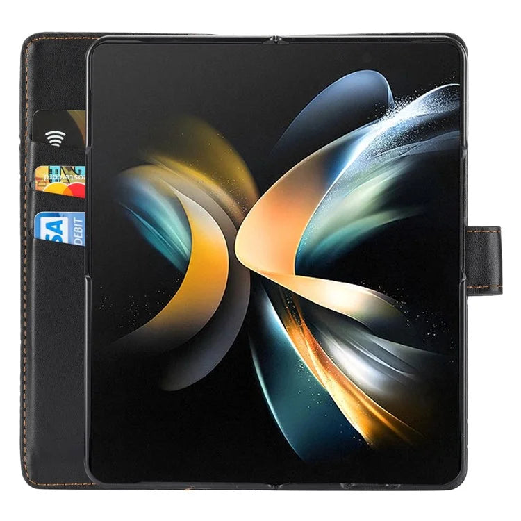 DF-06 For Samsung Galaxy Z Fold4 5G Leather Case Line Imprinted Phone Cover