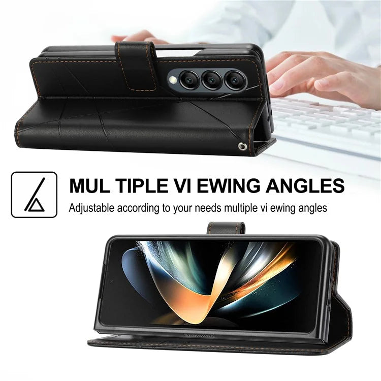 DF-06 For Samsung Galaxy Z Fold4 5G Leather Case Line Imprinted Phone Cover