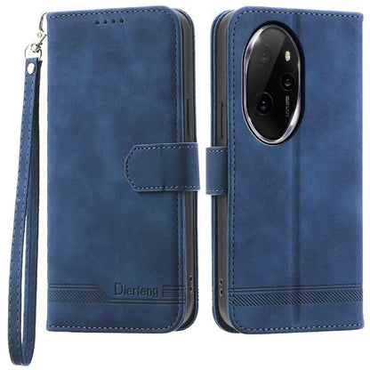 DIERFENG DF-03 for Honor 100 Pro 5G Leather Case Wallet Cover Lines Imprint