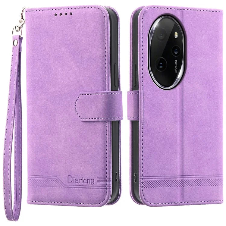 DIERFENG DF-03 for Honor 100 Pro 5G Leather Case Wallet Cover Lines Imprint