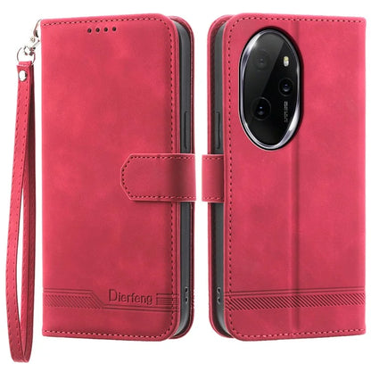 DIERFENG DF-03 for Honor 100 Pro 5G Leather Case Wallet Cover Lines Imprint