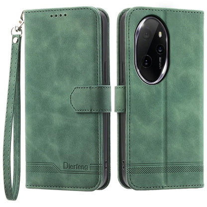 DIERFENG DF-03 for Honor 100 Pro 5G Leather Case Wallet Cover Lines Imprint
