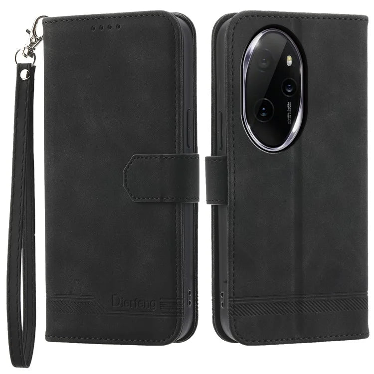 DIERFENG DF-03 for Honor 100 Pro 5G Leather Case Wallet Cover Lines Imprint