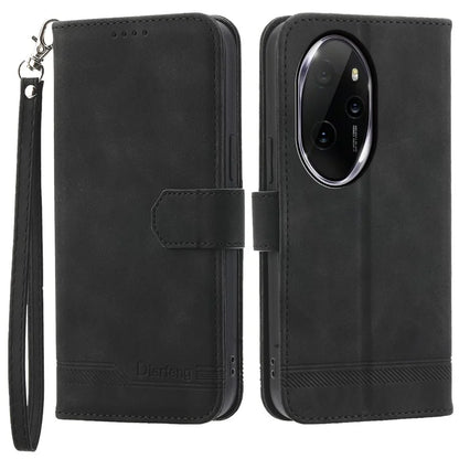 DIERFENG DF-03 for Honor 100 Pro 5G Leather Case Wallet Cover Lines Imprint