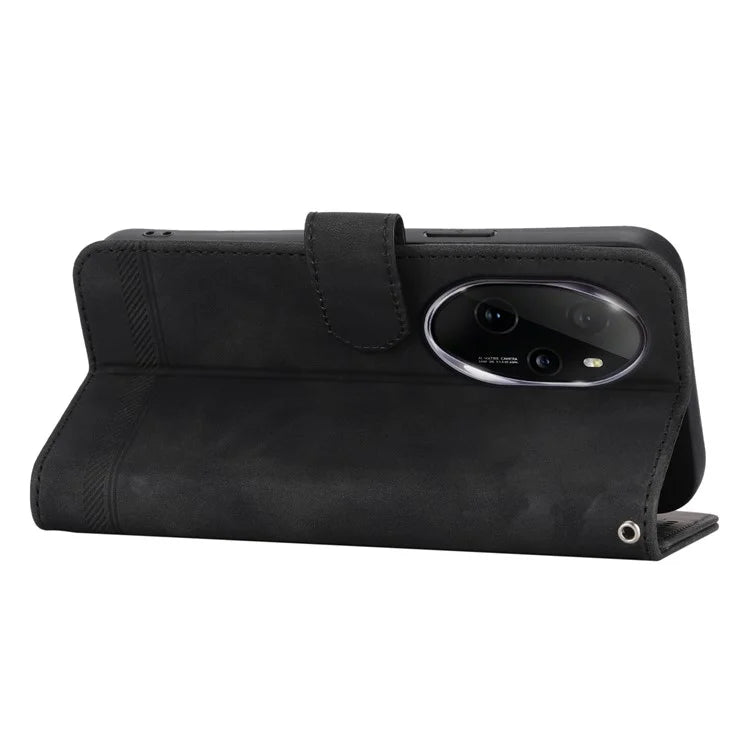 DIERFENG DF-03 for Honor 100 Pro 5G Leather Case Wallet Cover Lines Imprint