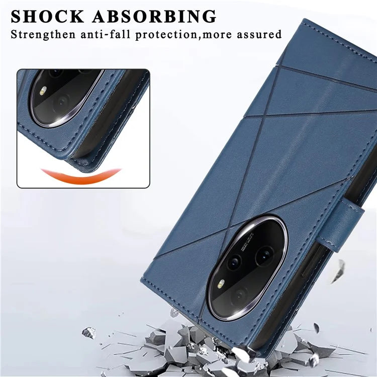 DF-06 For Honor 100 Pro 5G Leather Case Imprinted Lines Phone Wallet Stand