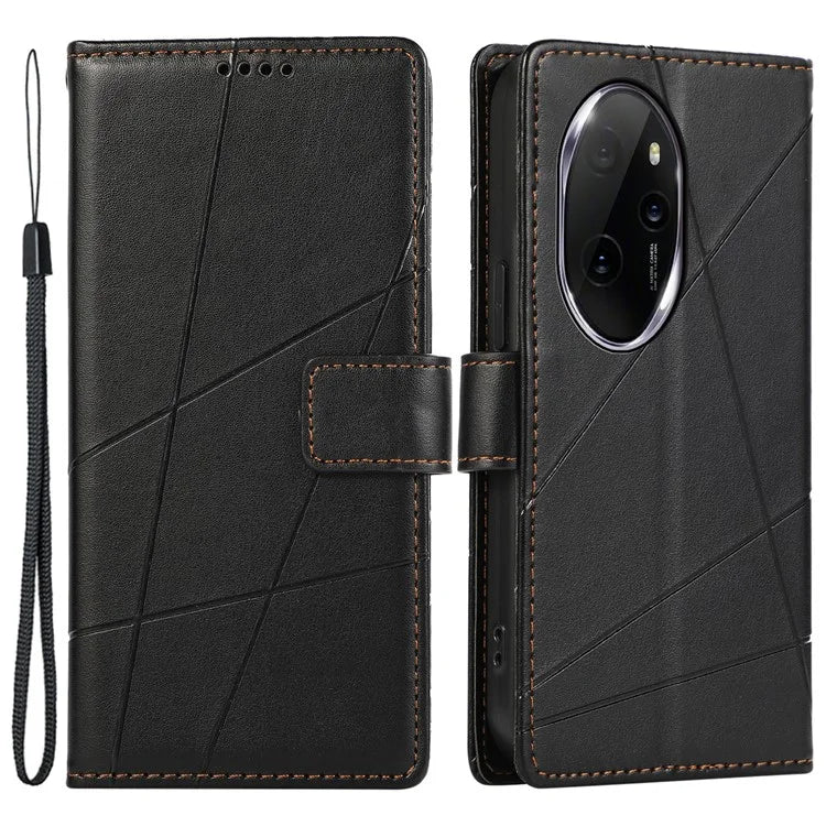 DF-06 For Honor 100 Pro 5G Leather Case Imprinted Lines Phone Wallet Stand