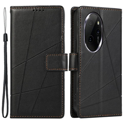 DF-06 For Honor 100 Pro 5G Leather Case Imprinted Lines Phone Wallet Stand