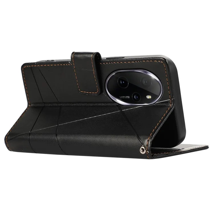 DF-06 For Honor 100 Pro 5G Leather Case Imprinted Lines Phone Wallet Stand