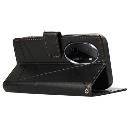 DF-06 For Honor 100 Pro 5G Leather Case Imprinted Lines Phone Wallet Stand