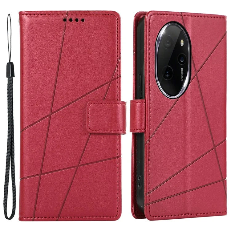 DF-06 For Honor 100 Pro 5G Leather Case Imprinted Lines Phone Wallet Stand