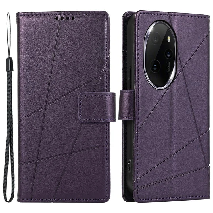 DF-06 For Honor 100 Pro 5G Leather Case Imprinted Lines Phone Wallet Stand