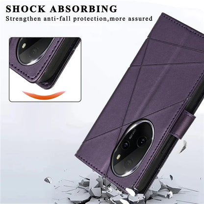 DF-06 For Honor 100 Pro 5G Leather Case Imprinted Lines Phone Wallet Stand