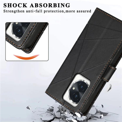 DF-06 For Honor 100 5G Leather Wallet Phone Case Line Pattern Imprinted