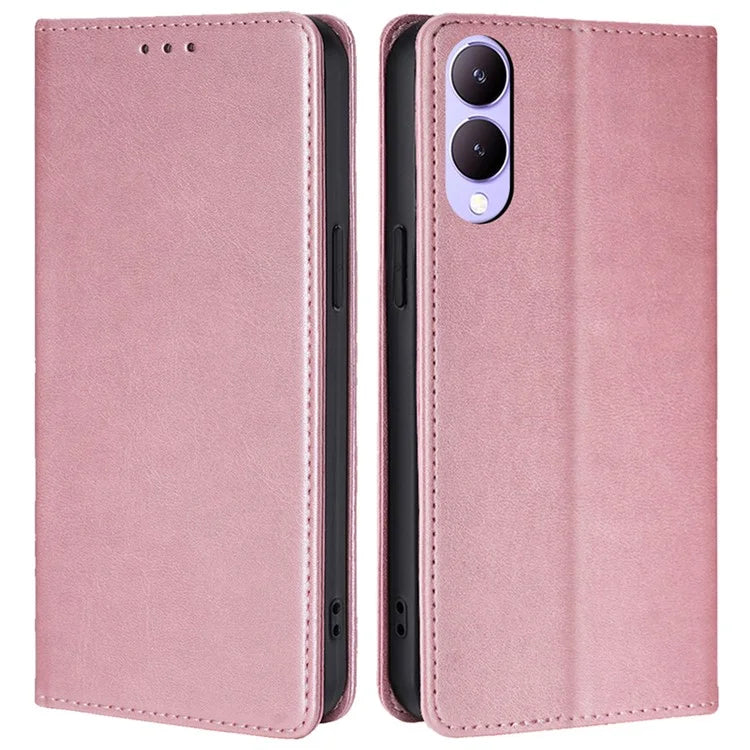 For vivo Y17s 4G Magnetic Case PU Leather+TPU Calf Texture Scratch-proof Phone Protector