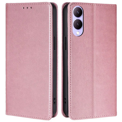 For vivo Y17s 4G Magnetic Case PU Leather+TPU Calf Texture Scratch-proof Phone Protector