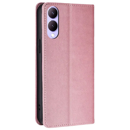 For vivo Y17s 4G Magnetic Case PU Leather+TPU Calf Texture Scratch-proof Phone Protector