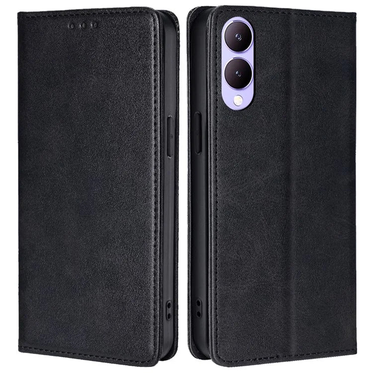 For vivo Y17s 4G Magnetic Case PU Leather+TPU Calf Texture Scratch-proof Phone Protector