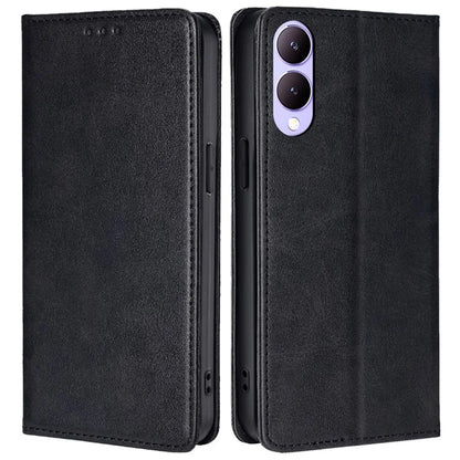 For vivo Y17s 4G Magnetic Case PU Leather+TPU Calf Texture Scratch-proof Phone Protector