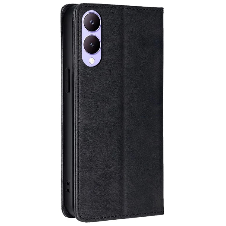 For vivo Y17s 4G Magnetic Case PU Leather+TPU Calf Texture Scratch-proof Phone Protector