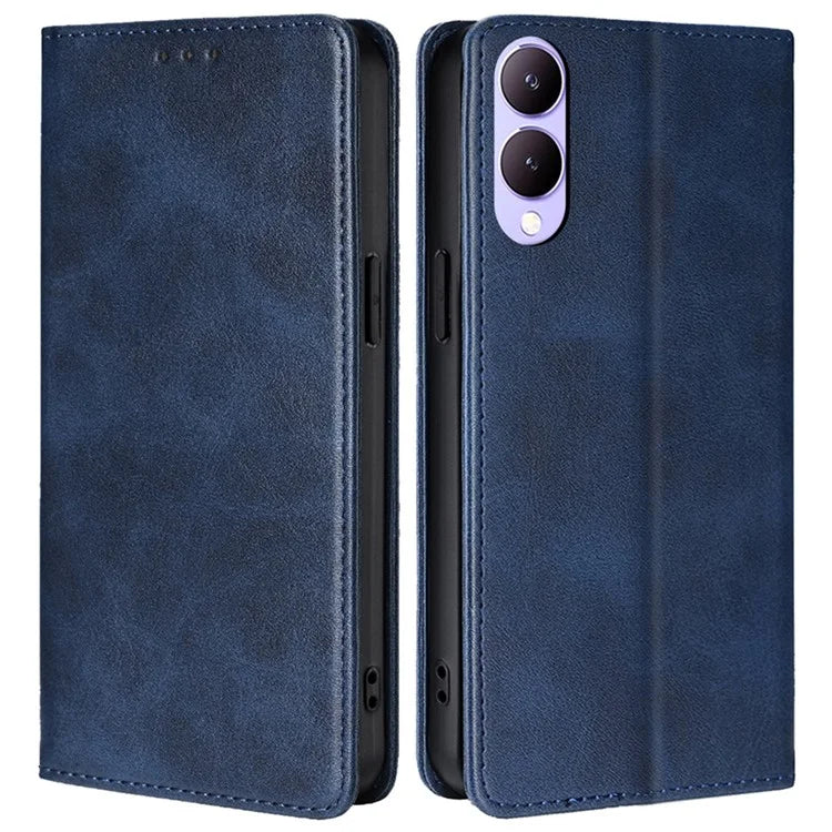 For vivo Y17s 4G Magnetic Case PU Leather+TPU Calf Texture Scratch-proof Phone Protector